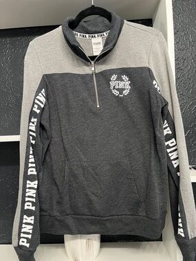 PINK Half-Zip Pullover Sweatshirt in Charcoal & Light Gray M